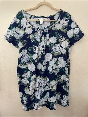 Adonna Navy Blue white Floral 100% cotton L sleepwear
